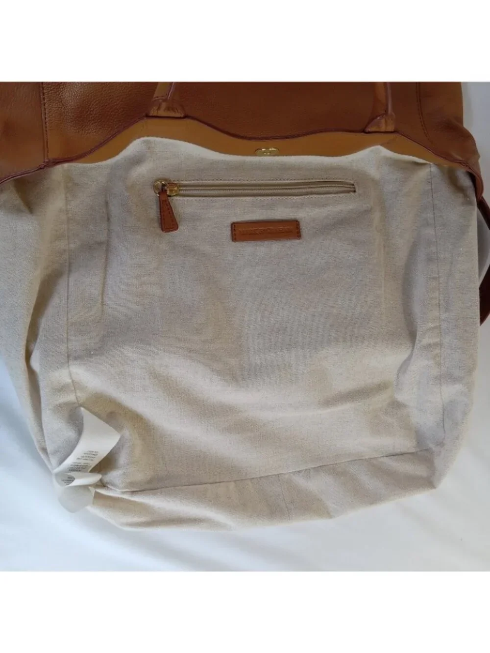 Mark & Graham Camel Leather Tote Bag Tan Brown Leather and Twill Straps 13x15